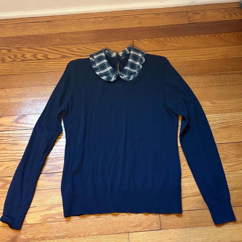 NWT Brooks Brothers Navy Top with Green Plaid Collar - Picture 3 of 6